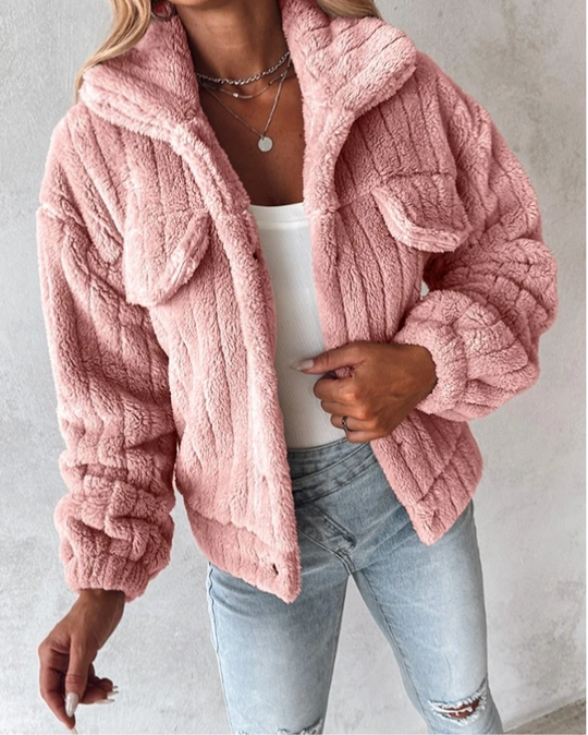 Naisten Oversized Teddy Takki Napitettava 2