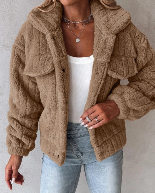 Naisten Oversized Teddy Takki Napitettava 4