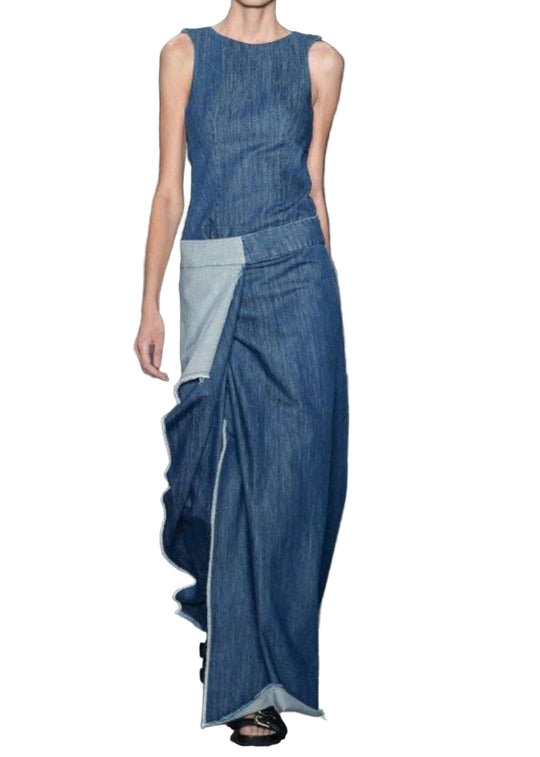 Naisten Pitkä Farkkumekko Röyhelöillä 0