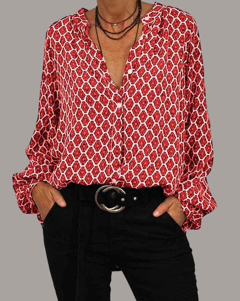 Naisten Pitkähiha Blouse Geometrisella Kuvioinnilla 3