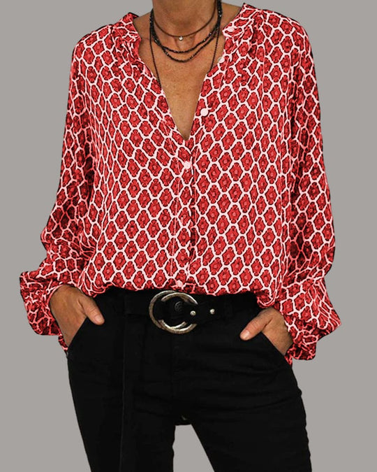 Naisten Pitkähiha Blouse Geometrisella Kuvioinnilla 3