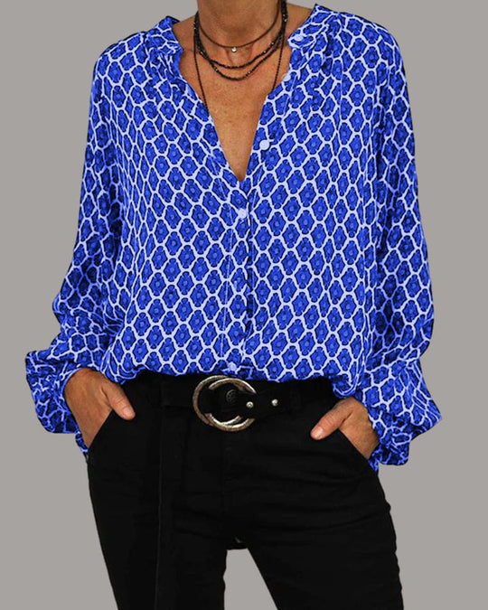 Naisten Pitkähiha Blouse Geometrisella Kuvioinnilla 4