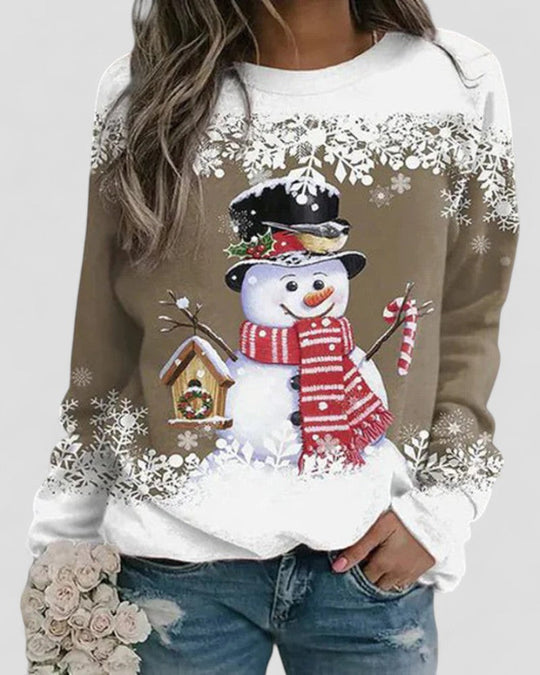 Naisten Pitkähihainen Collegepaita Lumiukkoprintillä 3