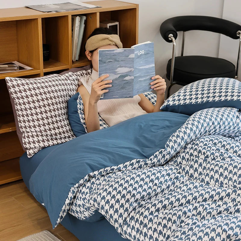Naisten Pussilakanasetti Käännettävällä Houndstooth-kuviolla 1