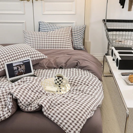 Naisten Pussilakanasetti Käännettävällä Houndstooth-kuviolla 10