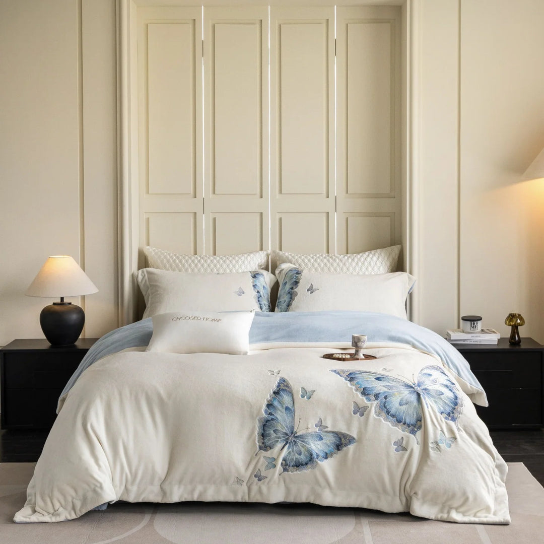 Naisten Pussilakanasetti Perhoskuvioitu Samettinen 5
