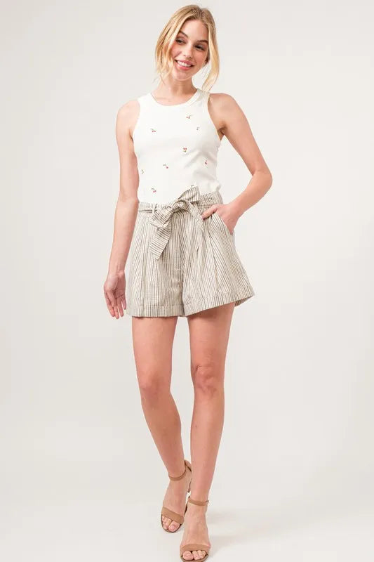 Naisten Raidalliset Flowy Shortsit Lino-sekoite 4