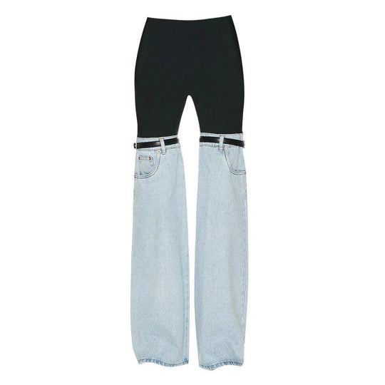 Naisten Suorat Laajat Housut Korkeavyötäröinen Denim 4
