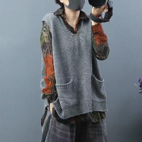 Naisten Suurikokoinen Huppari Neulottu Liivi 5