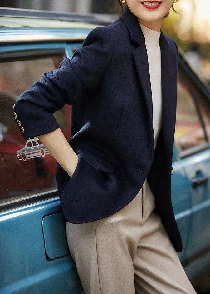 Naisten Syksyinen Laivastonsininen Nappitakki 1