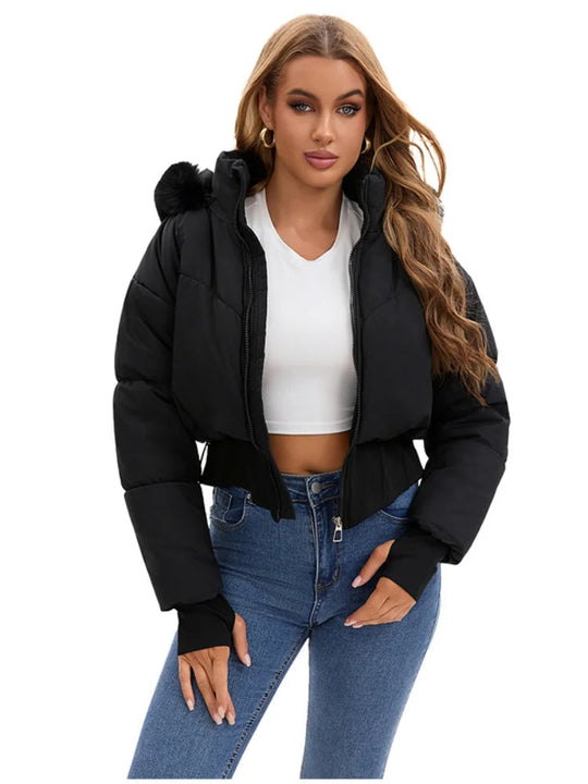 Naisten Talvitakki Hupulla Tyylikkäällä Leikkauksella 2