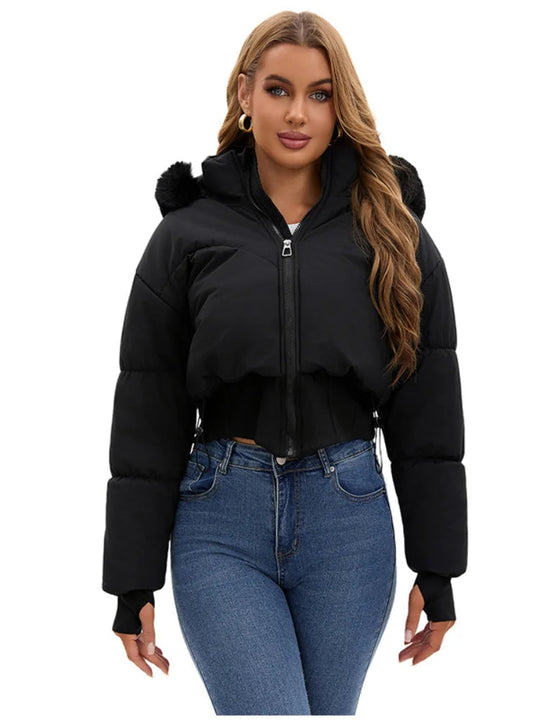 Naisten Talvitakki Hupulla Tyylikkäällä Leikkauksella 5