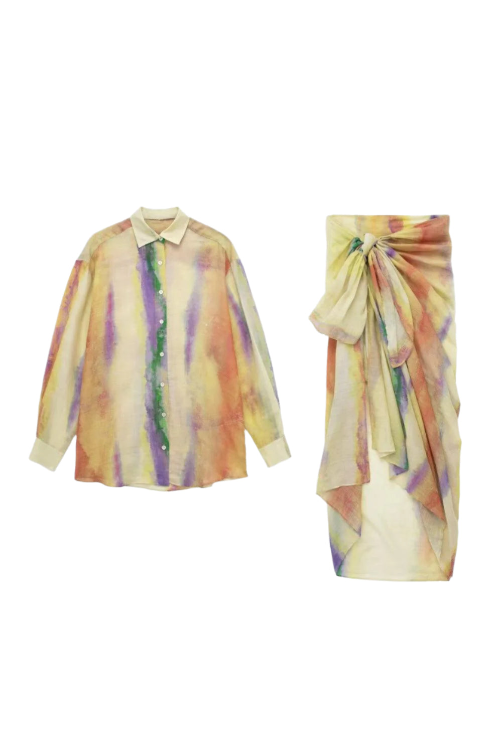 Naisten Tie-Dye Pitkähihaiset Paita ja Solmittu Hame Setti 0