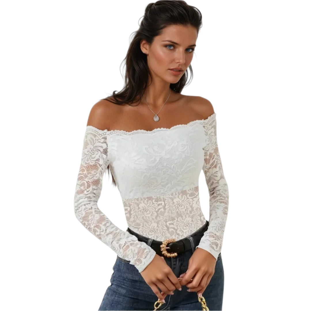 Naisten Toppi Off-Shoulder Pitkähihaista Verkkokangasta 0
