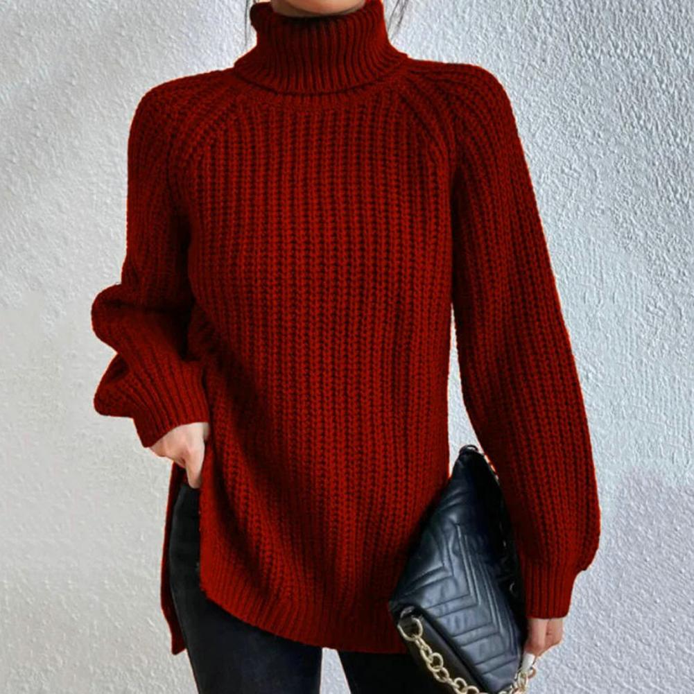 Naisten Turtleneck Neulepaita Ribbattu Villaneule 1
