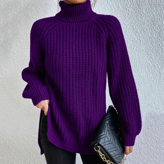Naisten Turtleneck Neulepaita Ribbattu Villaneule 2