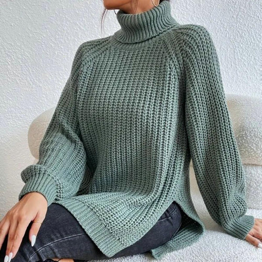 Naisten Turtleneck Neulepaita Ribbattu Villaneule 3