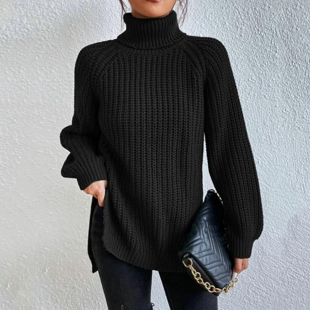 Naisten Turtleneck Neulepaita Ribbattu Villaneule 4