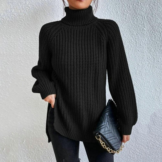Naisten Turtleneck Neulepaita Ribbattu Villaneule 4