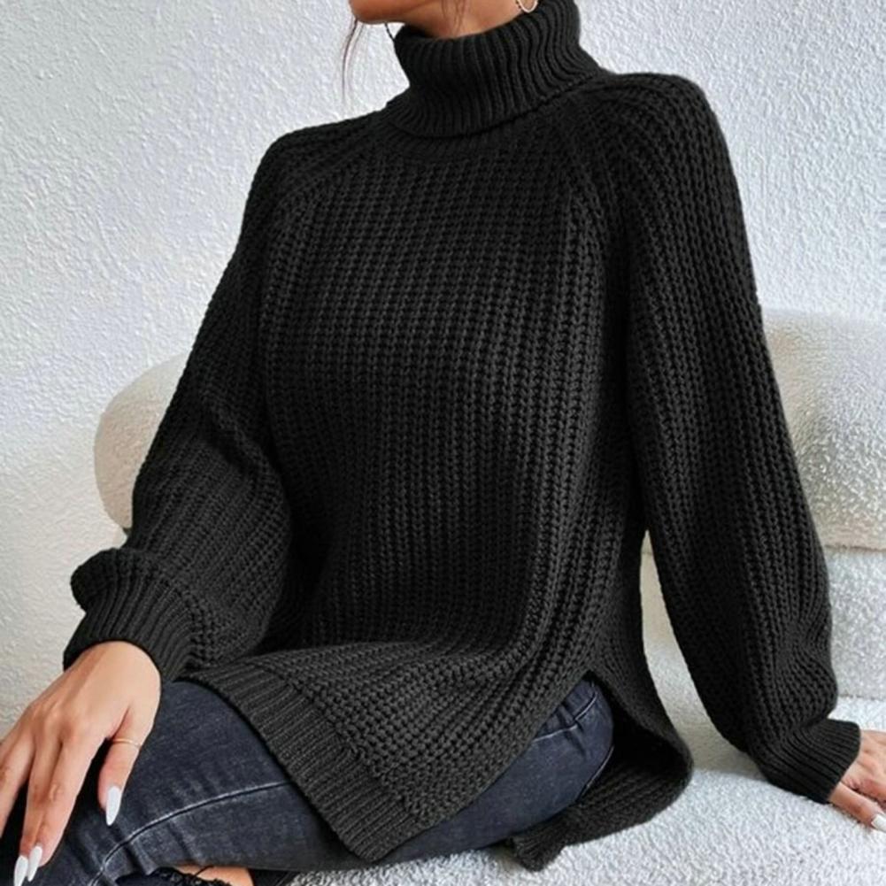 Naisten Turtleneck Neulepaita Ribbattu Villaneule 5