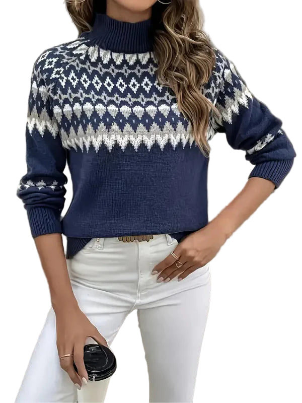Naisten Turtleneck Villapaita Geometrisella Kuviolla 0