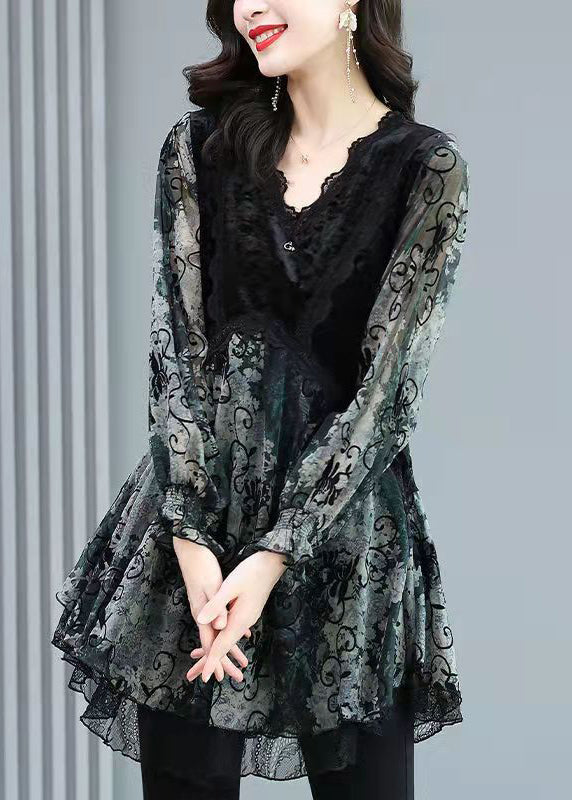 Naisten V-kaula-aukko Chiffon Toppi Pitkähihainen 0