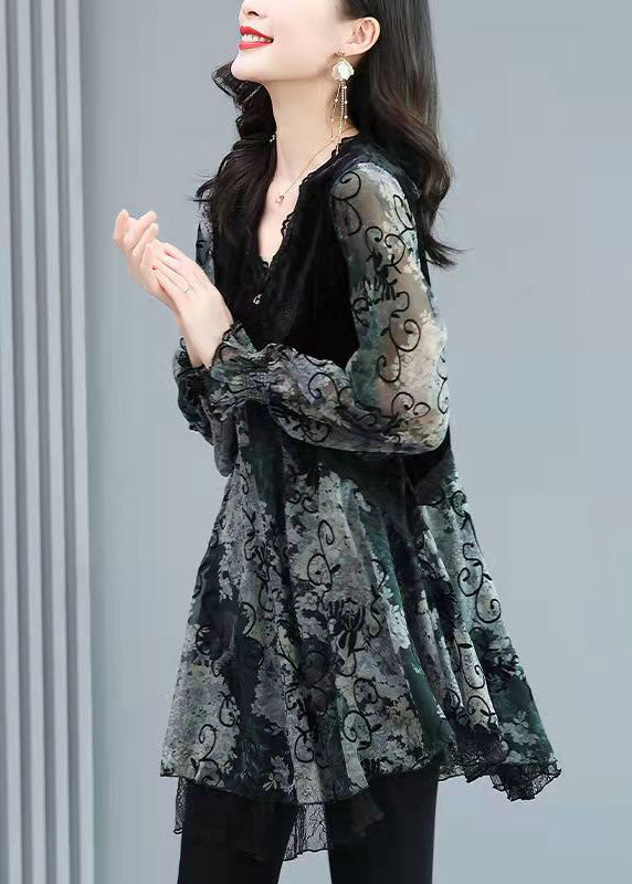 Naisten V-kaula-aukko Chiffon Toppi Pitkähihainen 3