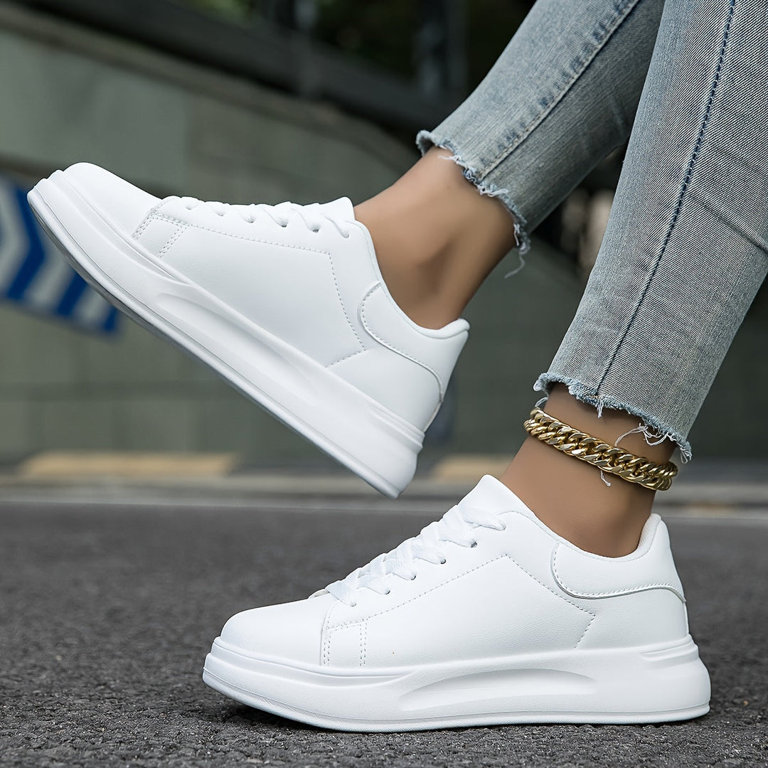 Naisten Valkoiset Nahkasneakers - Yksinkertaiset Arkikengät 6