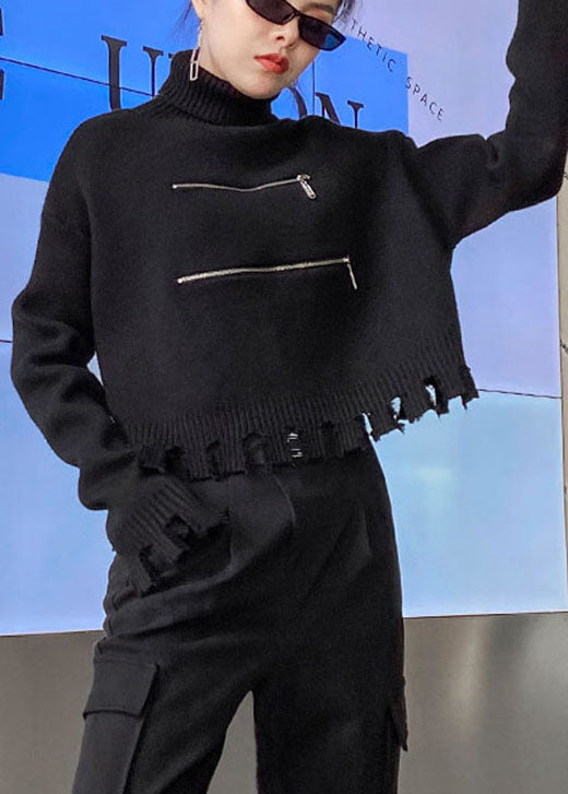 Naisten Vetoketjullinen Musta Villapaita Tupsuilla 2