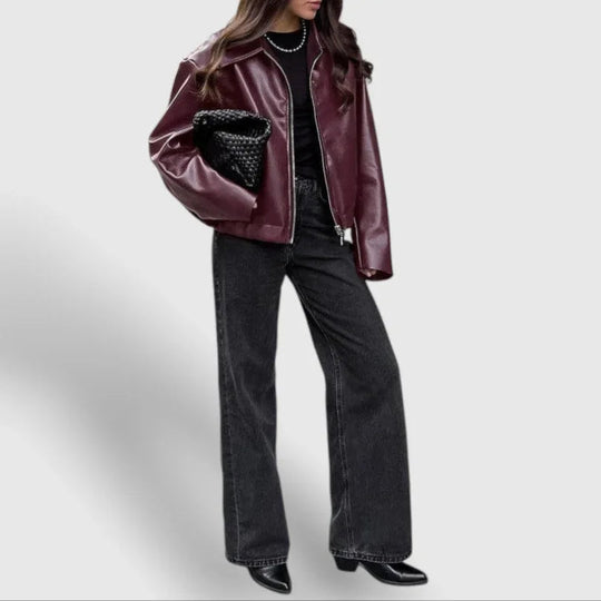 Naisten Vetoketjullinen Nahkatakki Seisovalla Kauluksella 2