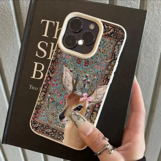 Naisten Vintage Flower Deer Puhelinkotelo iPhone 11-17 ja Air Pro Max 0