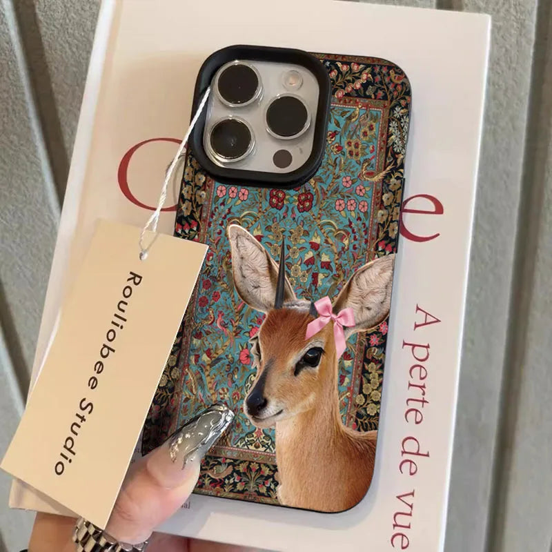 Naisten Vintage Flower Deer Puhelinkotelo iPhone 11-17 ja Air Pro Max 10