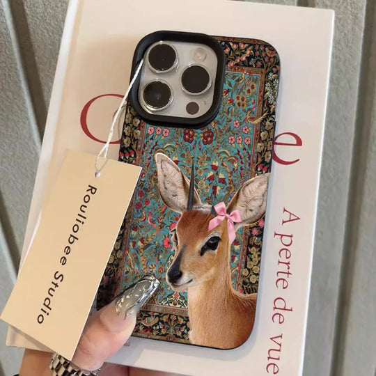 Naisten Vintage Flower Deer Puhelinkotelo iPhone 11-17 ja Air Pro Max 10