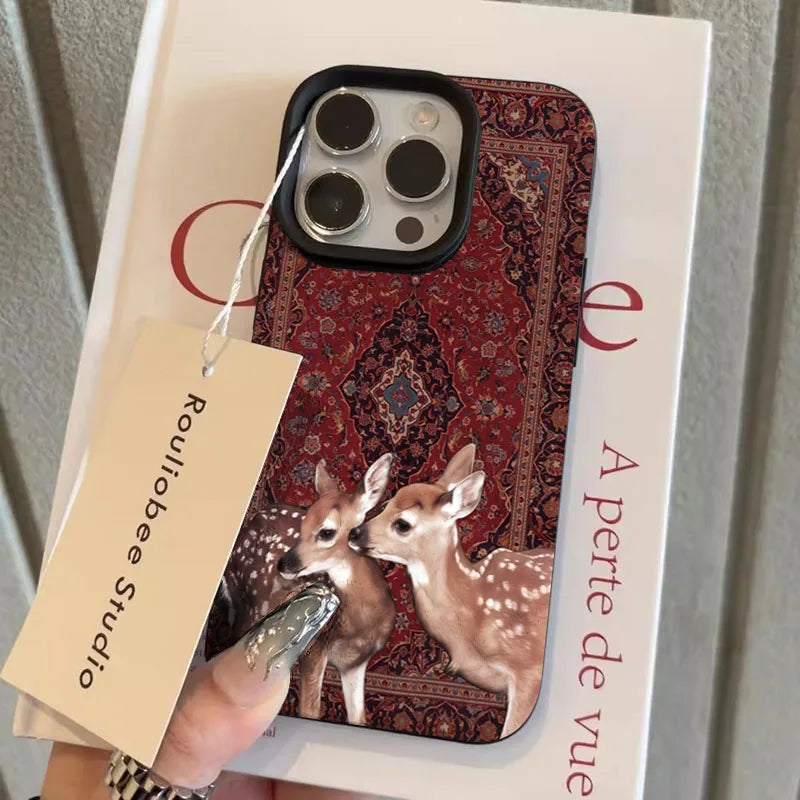 Naisten Vintage Flower Deer Puhelinkotelo iPhone 11-17 ja Air Pro Max 11