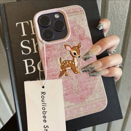 Naisten Vintage Flower Deer Puhelinkotelo iPhone 11-17 ja Air Pro Max 12