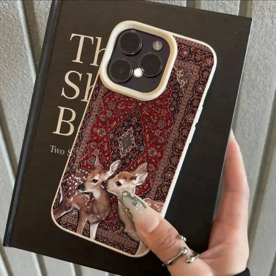 Naisten Vintage Flower Deer Puhelinkotelo iPhone 11-17 ja Air Pro Max 13
