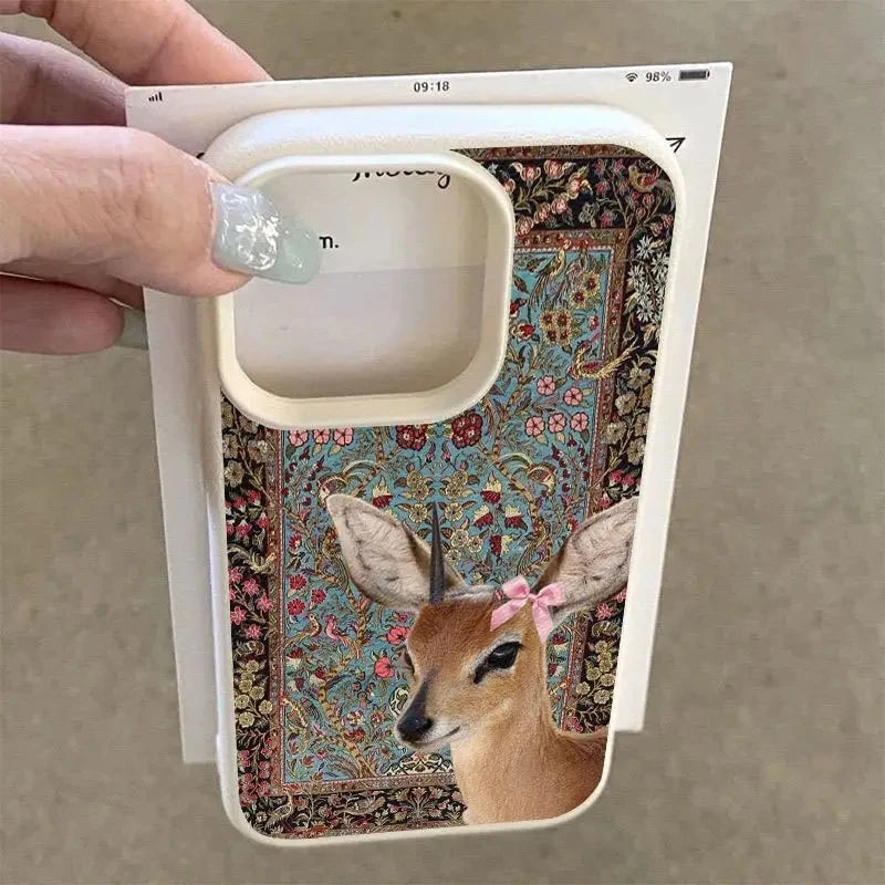 Naisten Vintage Flower Deer Puhelinkotelo iPhone 11-17 ja Air Pro Max 2