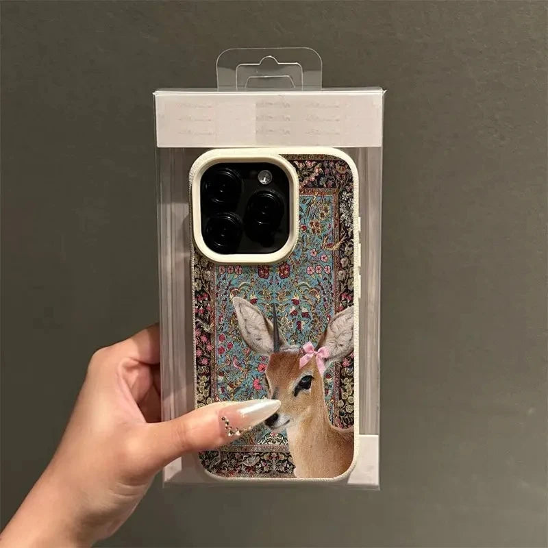 Naisten Vintage Flower Deer Puhelinkotelo iPhone 11-17 ja Air Pro Max 3