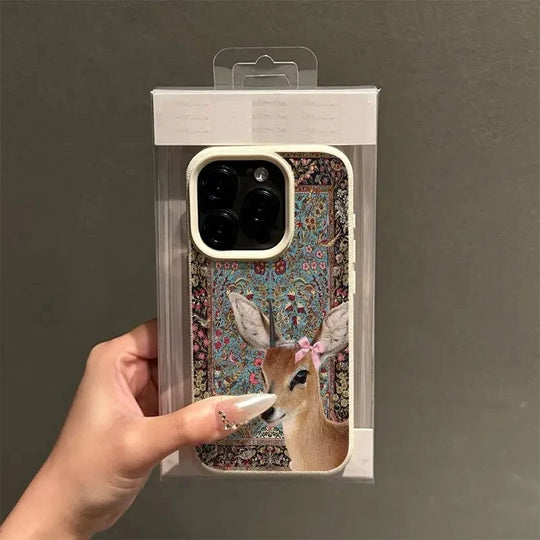 Naisten Vintage Flower Deer Puhelinkotelo iPhone 11-17 ja Air Pro Max 3