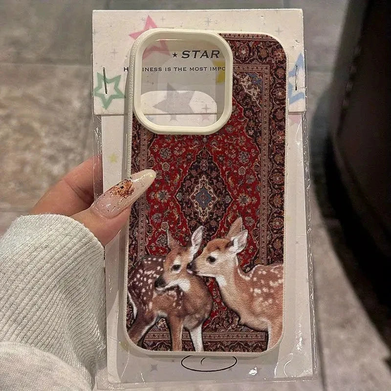 Naisten Vintage Flower Deer Puhelinkotelo iPhone 11-17 ja Air Pro Max 4
