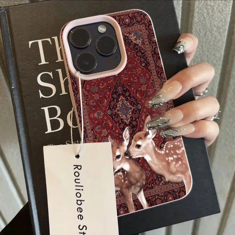 Naisten Vintage Flower Deer Puhelinkotelo iPhone 11-17 ja Air Pro Max 6