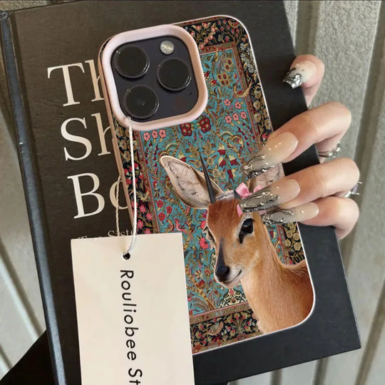 Naisten Vintage Flower Deer Puhelinkotelo iPhone 11-17 ja Air Pro Max 7