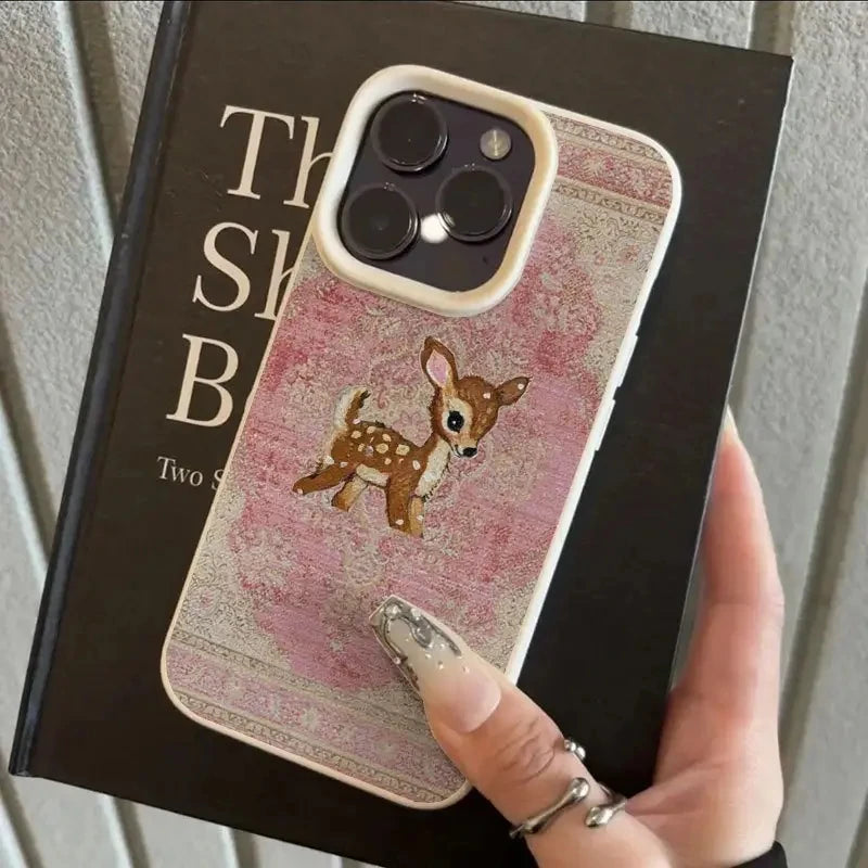 Naisten Vintage Flower Deer Puhelinkotelo iPhone 11-17 ja Air Pro Max 8