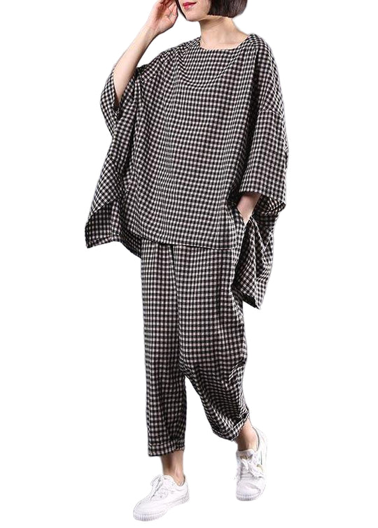 Naisten Vintage Ruudullinen Pusero ja Housut 0