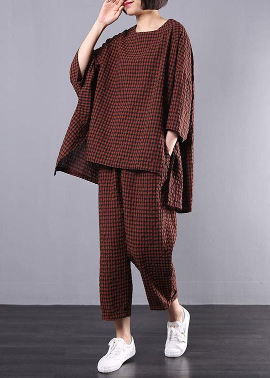 Naisten Vintage Ruudullinen Pusero ja Housut 1