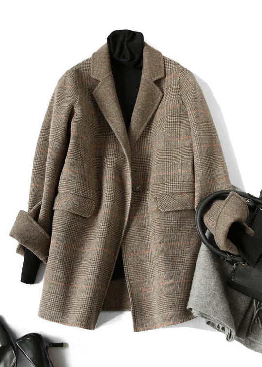 Naisten Vintage Ruudullinen Villatakki Peter Pan Kauluksella 0