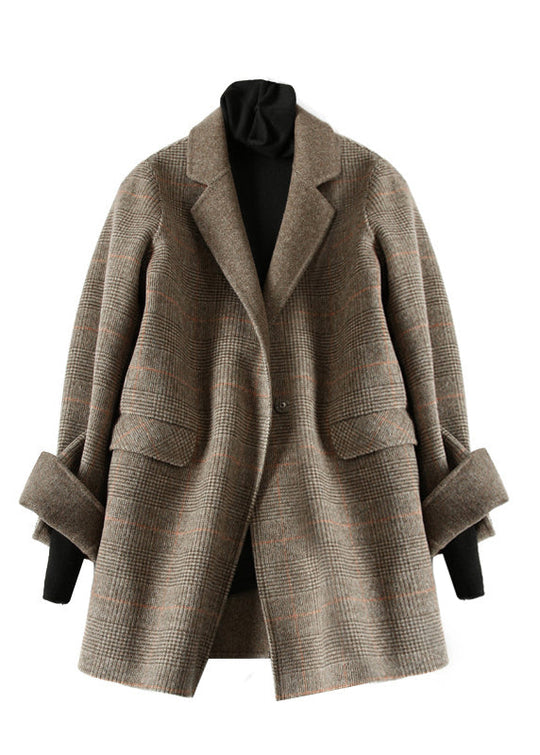 Naisten Vintage Ruudullinen Villatakki Peter Pan Kauluksella 3