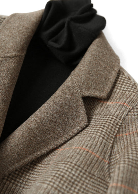 Naisten Vintage Ruudullinen Villatakki Peter Pan Kauluksella 4