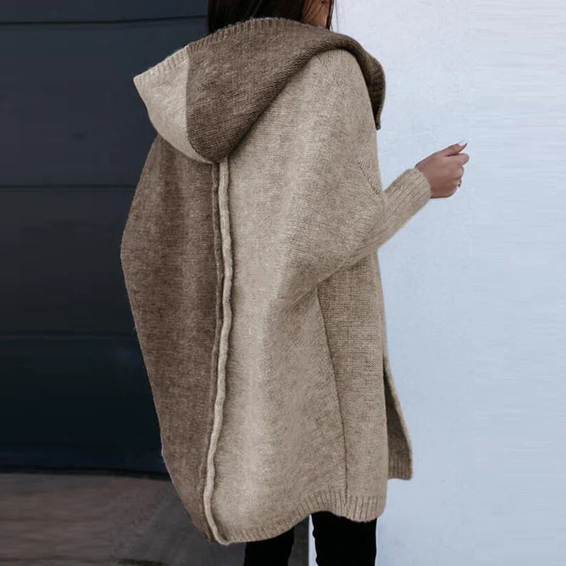 Naisten Ylipitkä Neulecardigan Avoin Etu Patchwork Design 1