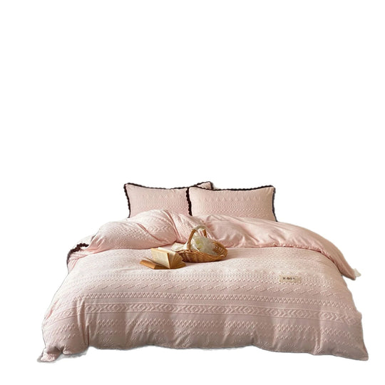Naisten pussilakanasetti teksturoitu jacquard-tyyli pom-pom-reunuksella 2